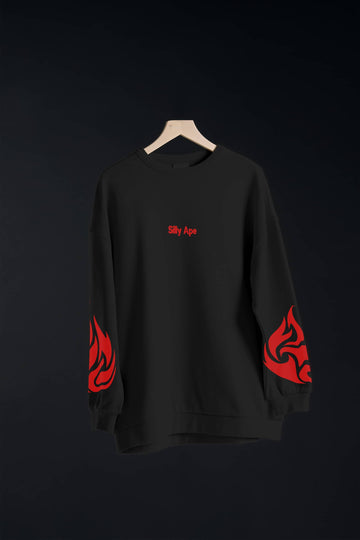 Fire Sleeves Black Sweatshirt (Oversized)